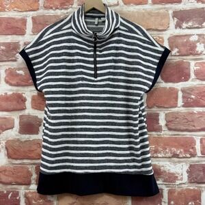Cato Top Women's Large Dark Blue White Striped Mock Neck Zip Casual Knit Shirt